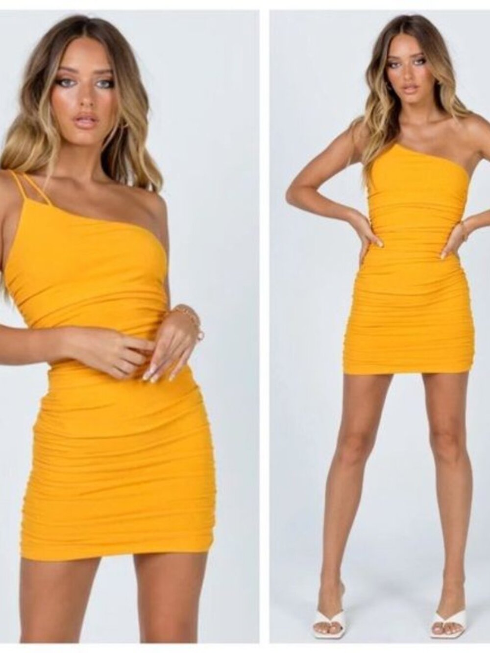 NWT Princess Polly Scoop Neck Reece Mini Dress Orange One Shoulder Ruched